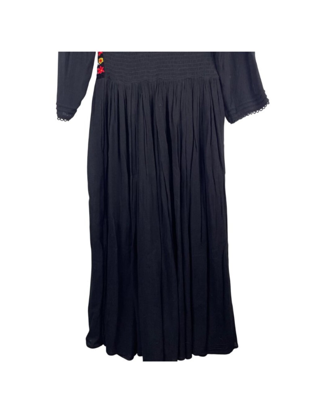 Free People Flora Black Embroidered Floral Festival maxi boho dress Small - Picture 8 of 9